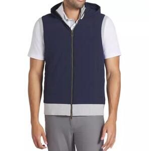 Puma Men's Navy Blue Hooded Sleeveless Zip Vest with Light Gray Trim